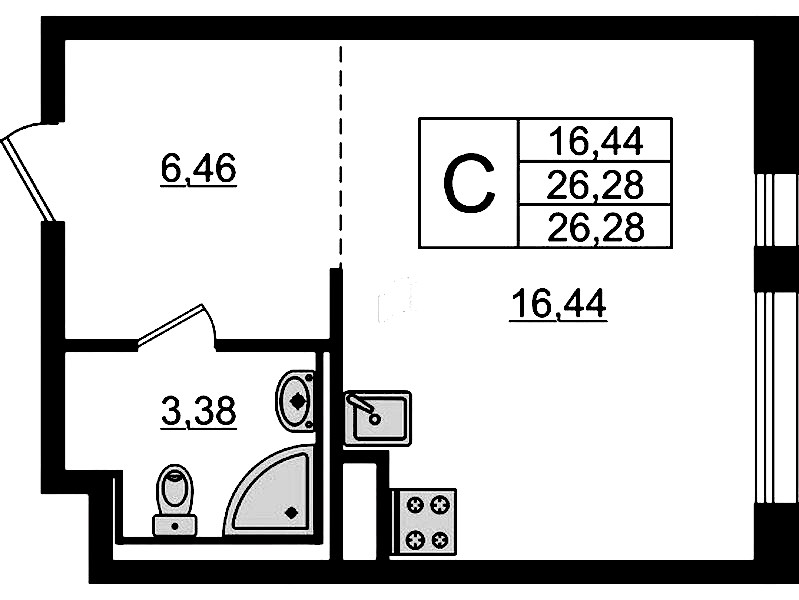Квартира студия 26.28 м², 5/12 эт., ЖК «Новые Лаврики»
